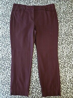WHBM The Ponte Slim Ankle Pant In Dark Burgundy, Size 10R, GUC